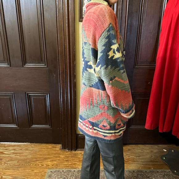 Ralph Lauren western Vintage Handknit Southwest Sweater Cardigan size Large - Picture 10 of 11